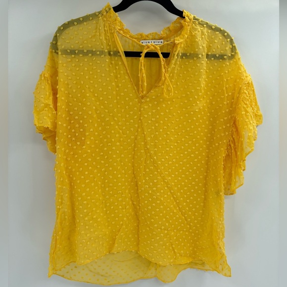 ALICE + OLIVIA Yellow Boho Short Swiss Dot Sleeve Julius Ruffle Sleeve Blouse S - Picture 6 of 15
